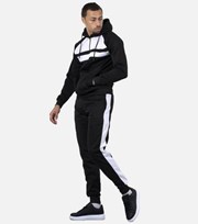 JUSTYOUROUTFIT Black Contrast High Neck Zip Hooded Tracksuit
